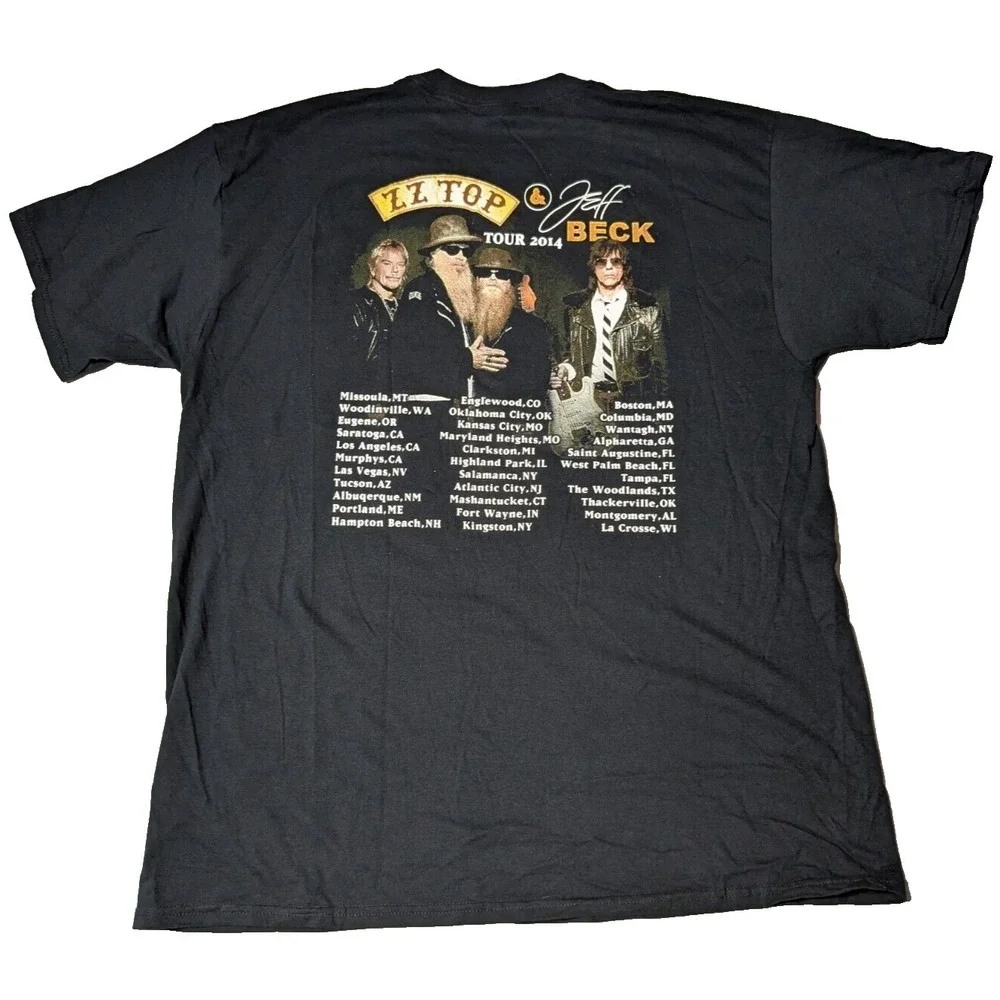 ZZ TOP &‎ JEFF BECK TOUR 2014 Men XL Black Double-Sided The Very Baddest T-Shirt